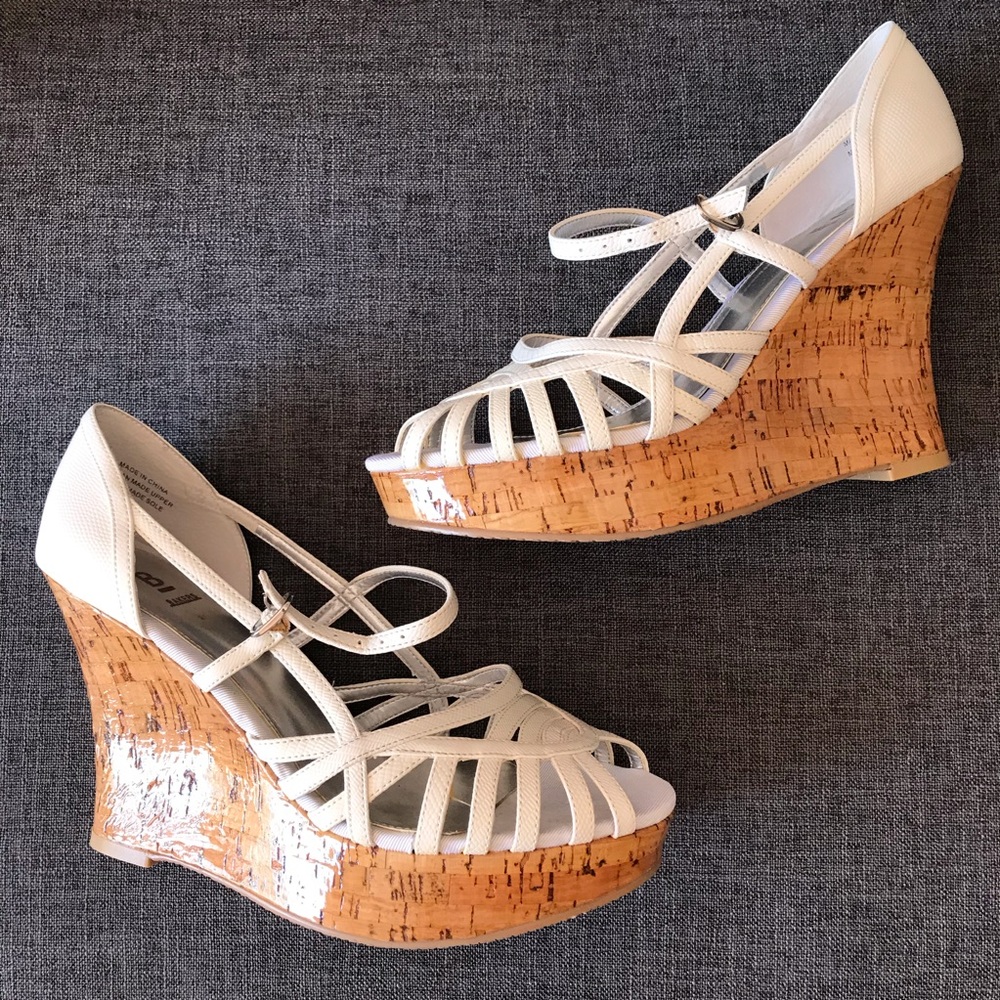 Bakers “Porsha” Faux Leather White Wedge Sandals